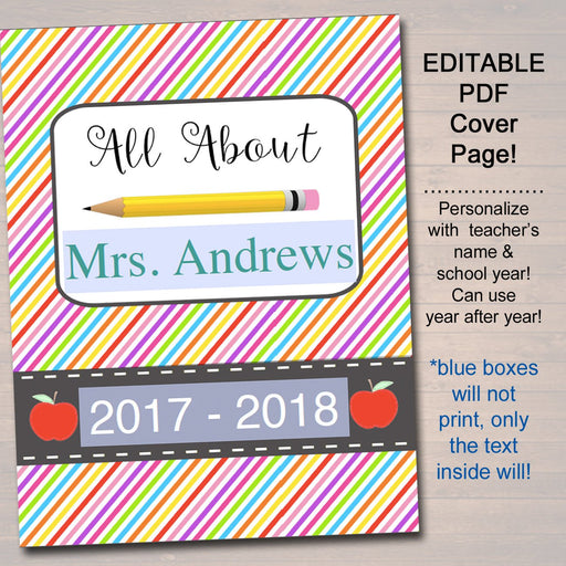 EDITABLE Teacher Gift, End of School Year About Me Page INSTANT DOWNLOAD Printable Teacher Appreciation Teacher Gift From Student Class Book