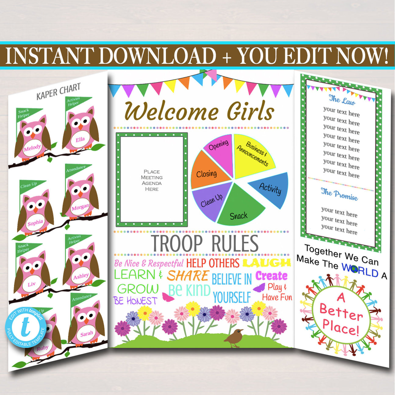 Brownie Kaper Chart &amp; Meeting Display Board INSTANT + Brownie, Troop L ...