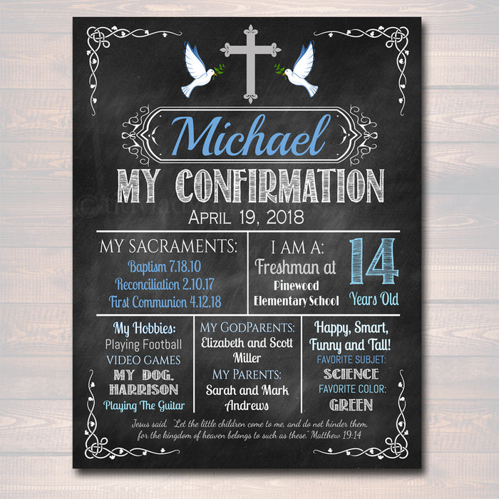 EDITABLE Confirmation Chalkboard Poster, Religous Christian Sacrament Party Decor, Boy First Communion Baptism Sign Digital INSTANT DOWNLOAD