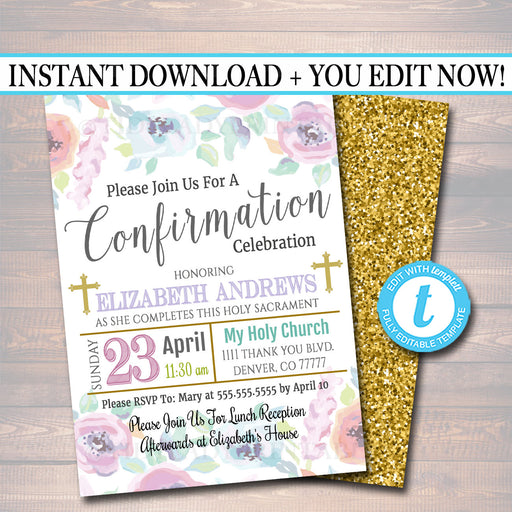 EDITABLE Confirmation Invitation, Christian Religious Invite, Diy Baptism, Girl Communion Sacrament Party Announcement INSTANT DOWNLOAD