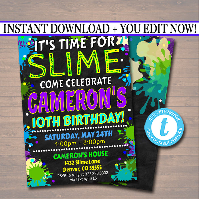 EDITABLE Slime Party Birthday Invitation, Slime Mad Scientist Kids Party Invite Birthday Digital Invite Boy's Slime Party, INSTANT DOWNLOAD