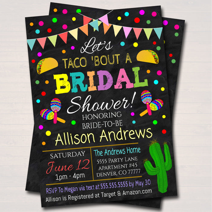 Fiesta Nacho Average Bridal Shower Invitation, Chalkboard Printable Wedding Fiesta Couples Shower Party Invite