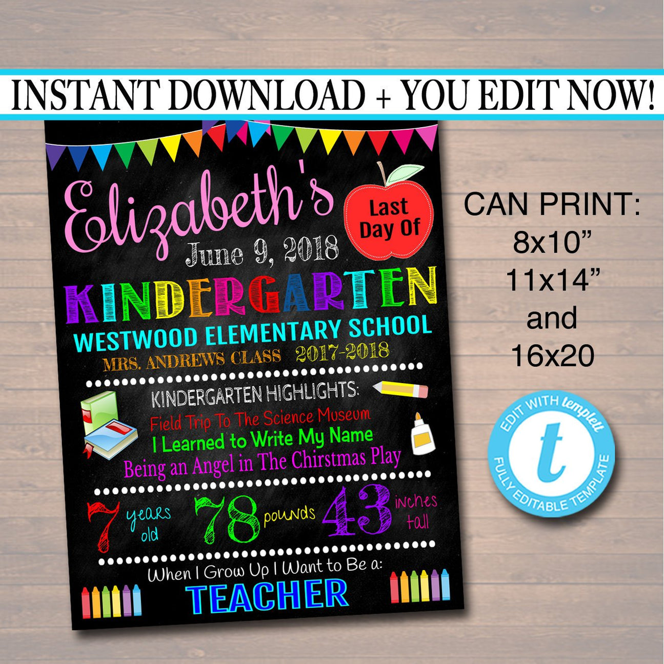 Last Day of Kindergarten Sign | TidyLady Printables