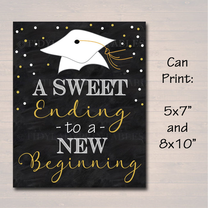 Graduation is Sweet Party Chalkboard Printable, Dessert Table Sign Grad Party Invite, Sweet Ending To A New Beginning Decor