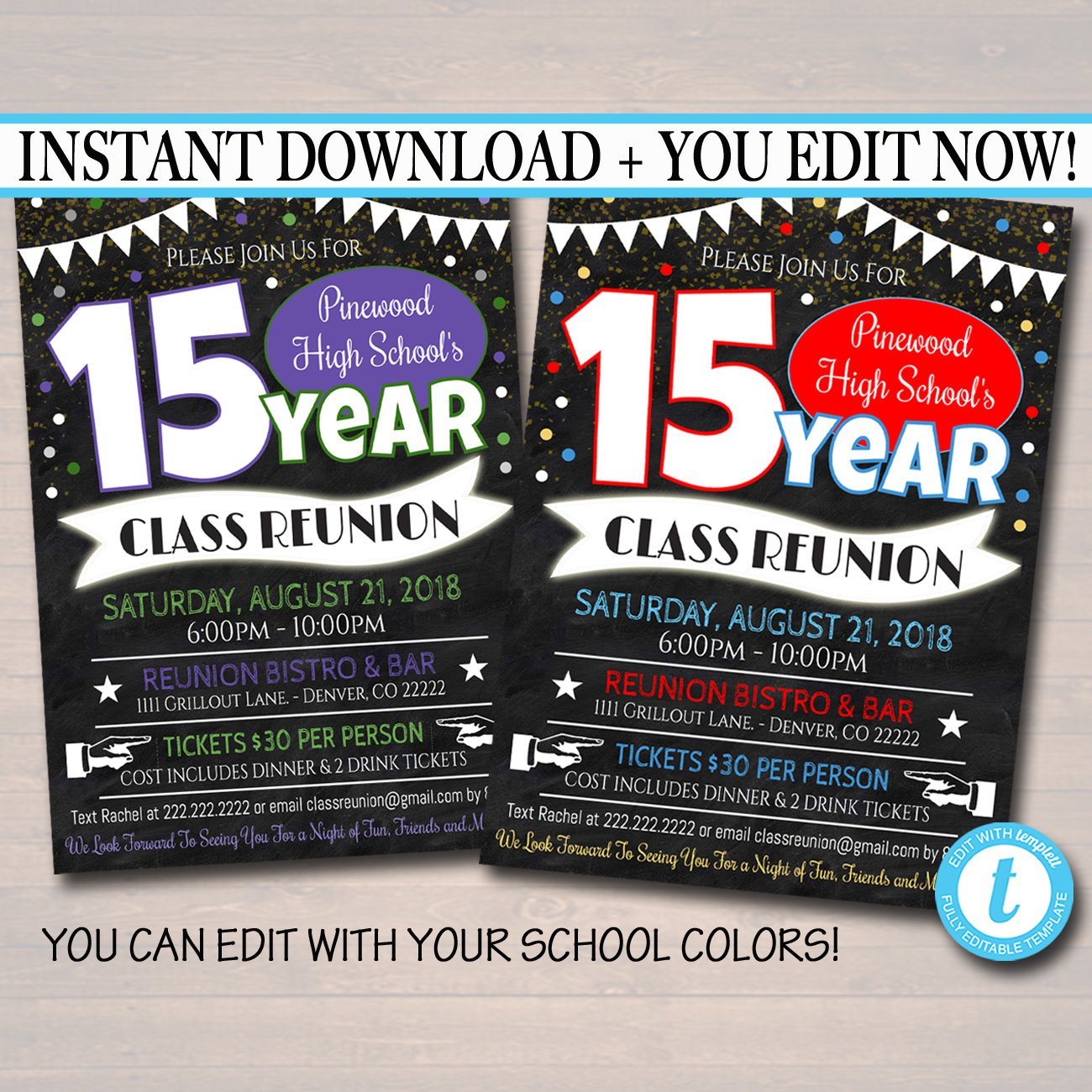 Reunion Invitation Template - Any Year! Any School Colors! College, Hi — TidyLady Printables reunion-invitation-template-any-year-any-school-colors-college-hi-tidylady-printables