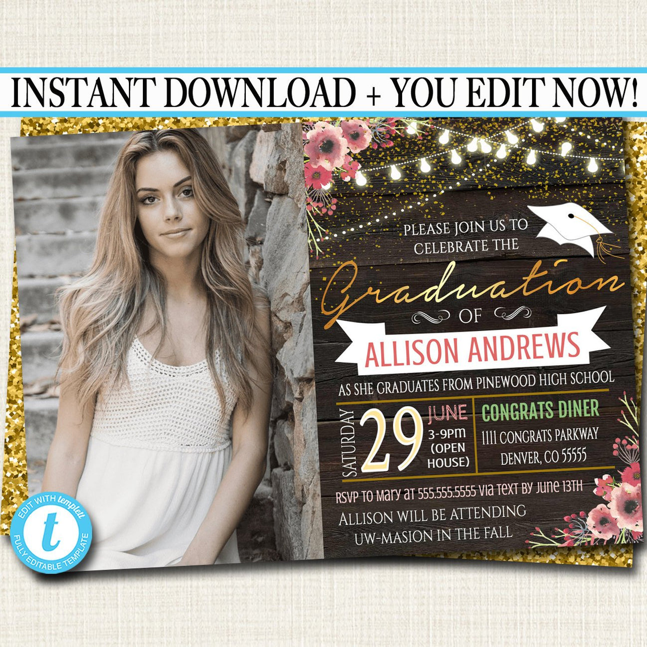 Rustic Barn Graduation Invite | TidyLady Printables