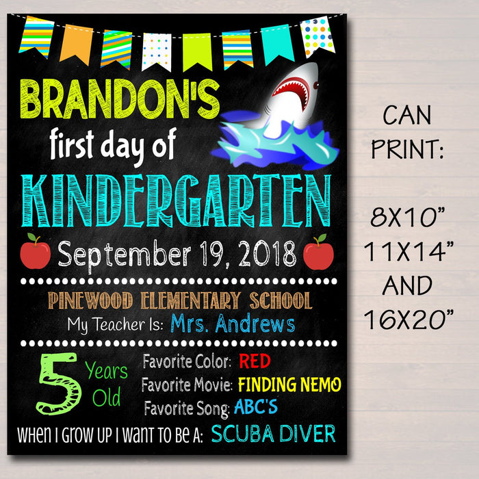 EDITABLE Back to School Photo Prop, Back to School Chalkboard Poster, SHARK FISH School Chalkboard Sign, Any Grade Sign 1st Day of School