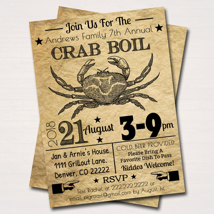 Crab Boil Invitation, Low Country Company Picnic, Family Picnic BBQ, Seafood Crawfish Boil, Barbecue Summer Backyard Party Invite