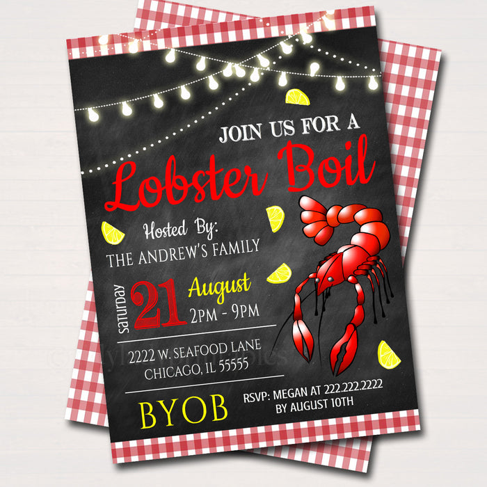 Lobster Boil Invitation, Company Picnic, Family Picnic BBQ, Seafood Lobster Shrimp Boil, Barbecue Summer Backyard Party Invite
