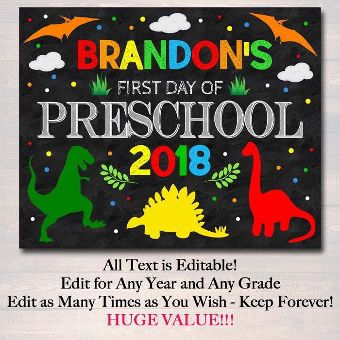 EDITABLE BOY Back to School Photo Prop, Back to School Chalkboard Poster, Dinosaur Prop Chalkboard Sign, Any Grade Sign 1st Day of School