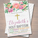 EDITABLE Floral Baptism Invitation, Christian Religious Invite Diy Confirmation Girl Communion Sacrament Party Announcement INSTANT DOWNLOAD