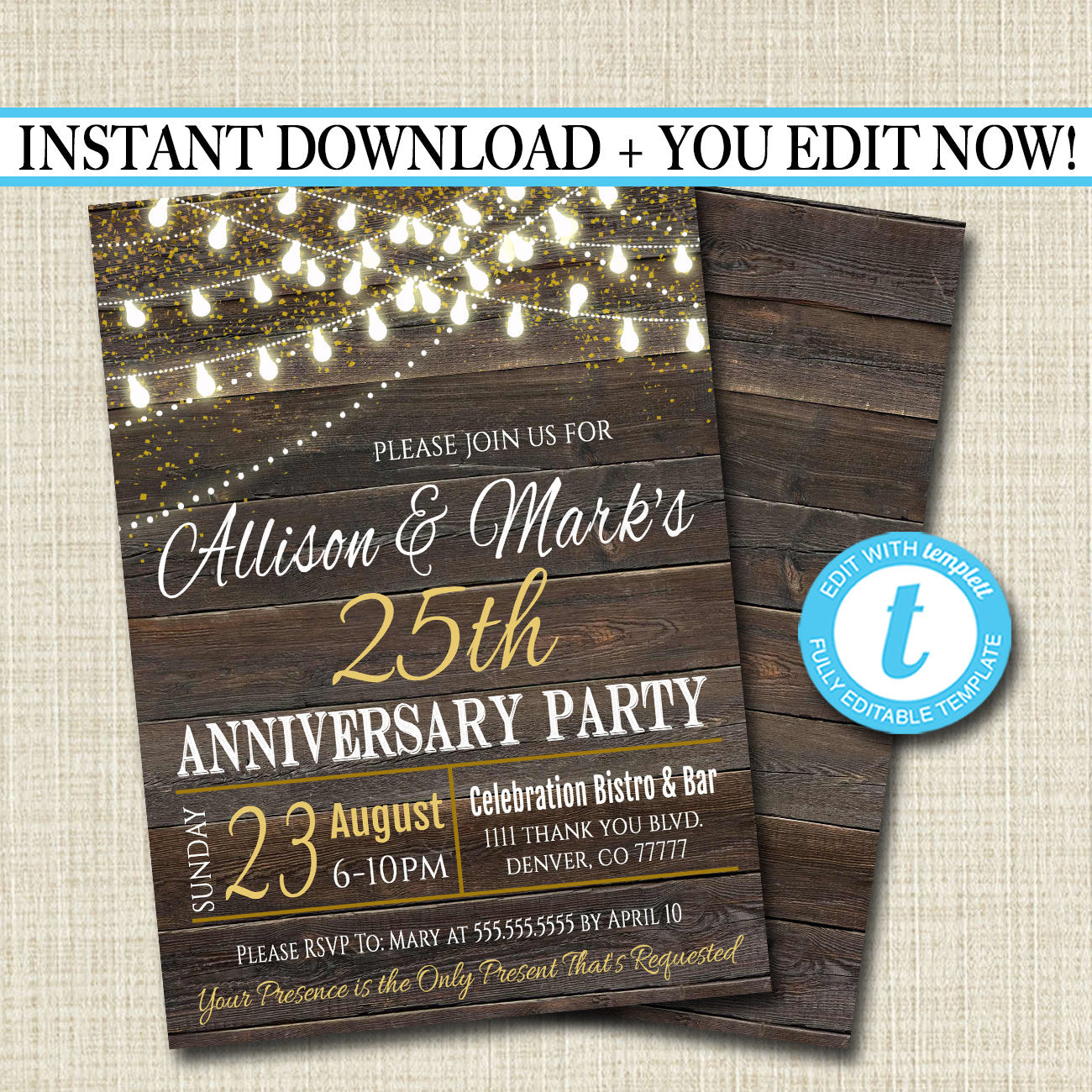 Rustic Wood Anniversary Party Invitation String Party Lights Wedding I — TidyLady Printables rustic-wood-anniversary-party-invitation-string-party-lights-wedding-i-tidylady-printables