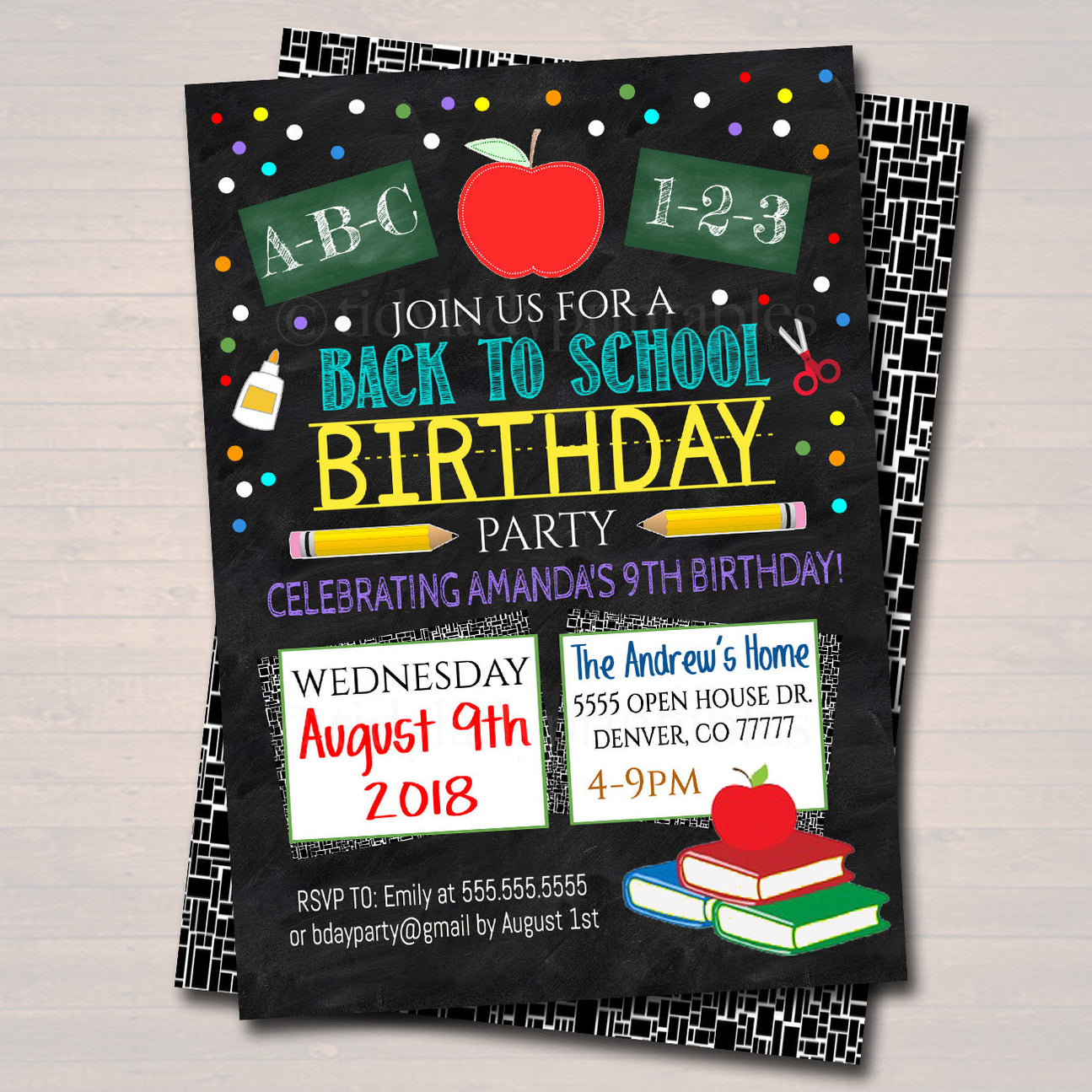 Back To School Birthday Party Invite | TidyLady Printables