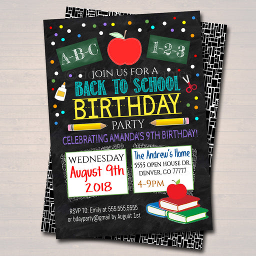 EDITABLE Back To School Birthday Party Invite, Printable Digital, Back to School, Backyard Party, End of Summer Bash, chalkboard invitation