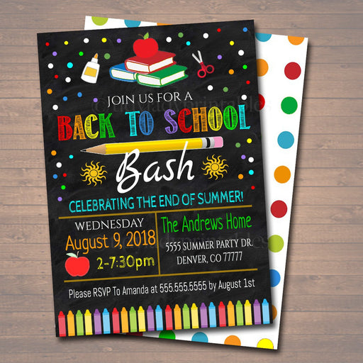 EDITABLE Back To School Party Invitation, Printable Digital Invite, Back to School, Backyard Party, End of Summer Bash chalkboard invitation