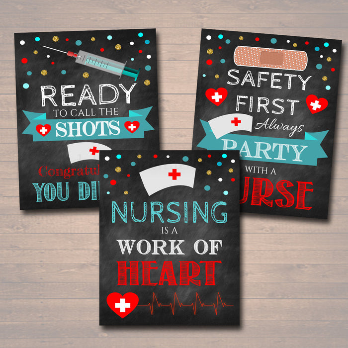 Nurse Graduation Party Signs, Chalkboard Printable, RN, Lpn College Graduate, Medical Grad Decorations, Party with a Nurse