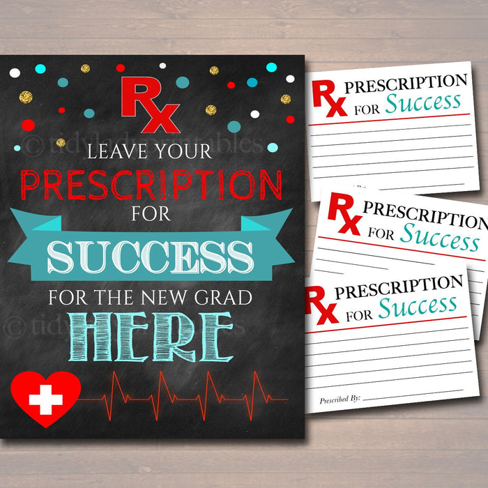 Medical Graduation Party Sign, Printable Grad Advice Words of Wisdom, Prescription for Success Pharmasist Nurse Party Decor