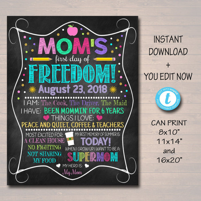 Mom's Day Out Back to School Photo Prop, First/Last Day of School Chalkboard Sign, Funny Sign, 1st Day of School Printable, INSTANT DOWNLOAD
