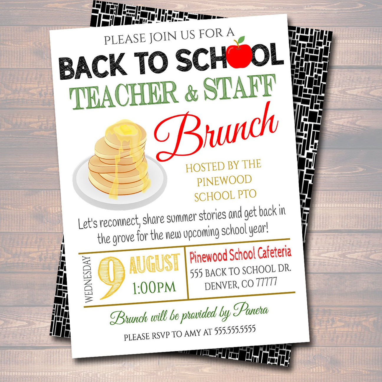 Back To School Teacher Staff Brunch Event Printable Template — Tidylady 