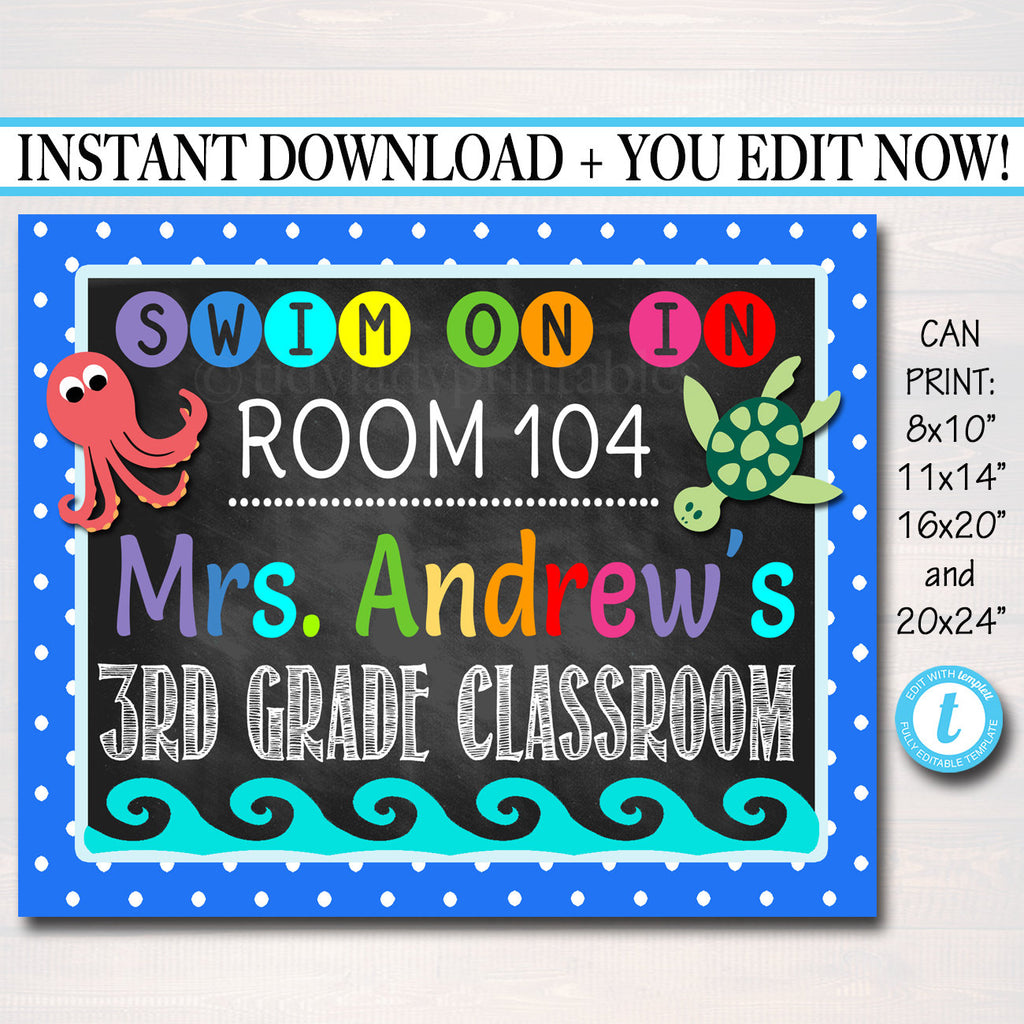 Teacher Classroom Door Sign Under the Sea Theme - Printable — TidyLady Printables for Teacher Door Signs Printable Free