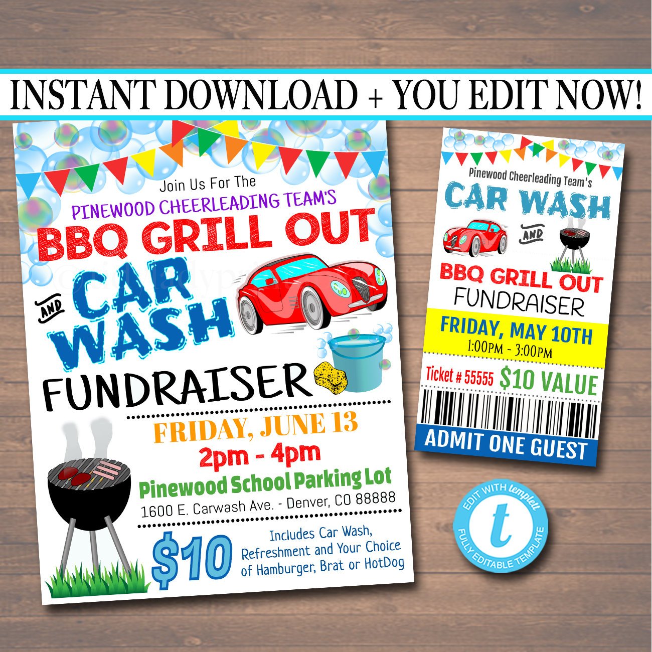 bbq-and-car-wash-fundraiser-printable-flyer-ticket-set-tidylady-printables for Free Printable Car Wash Flyers BBQ And Car Wash Fundraiser Printable Flyer Ticket Set — TidyLady Printables for Free Printable Car Wash Flyers