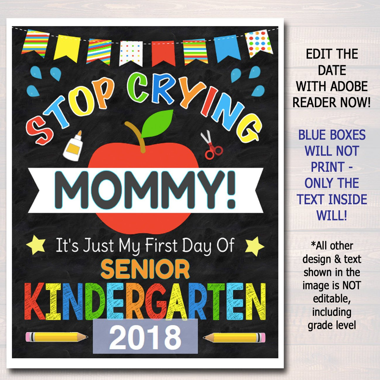 Stop Crying Mommy First Day Of Kindergarten Sign — TidyLady Printables