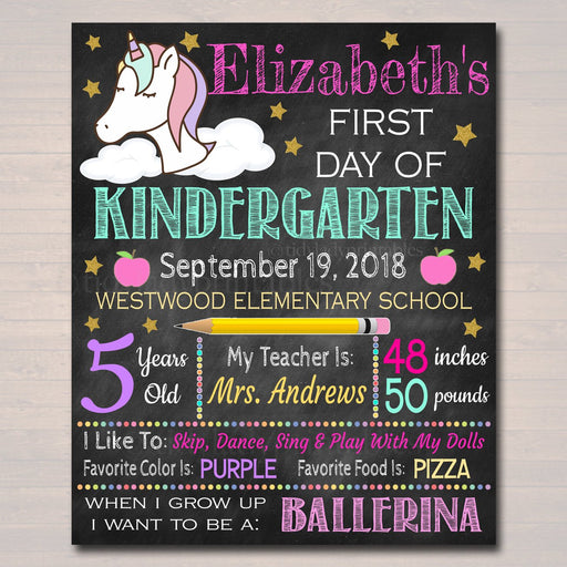 EDITABLE Unicorn Back to School Photo Prop, Back to School Chalkboard Poster, Girl School Chalkboard Sign, Any Grade Sign 1st Day of School
