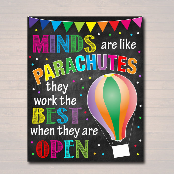 Minds are like Parachutes, School Counselor Poster Teen Tween Bedroom Decor Classroom Poster, Social Worker Office Motivational Class Poster