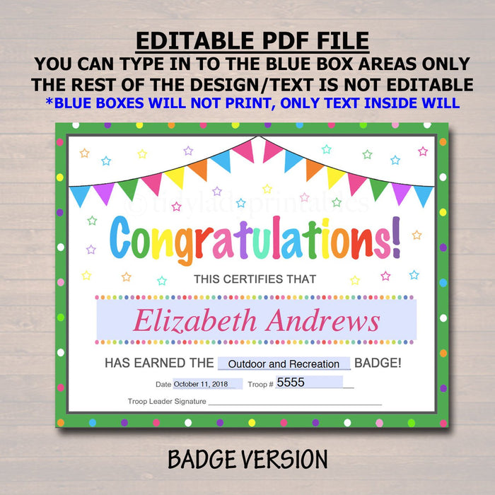 EDITABLE Certificates, Badge, Patch and Award Certificate Templates, INSTANT Download, Brownie, Junior Troop Leader, Scout Printables Daisy