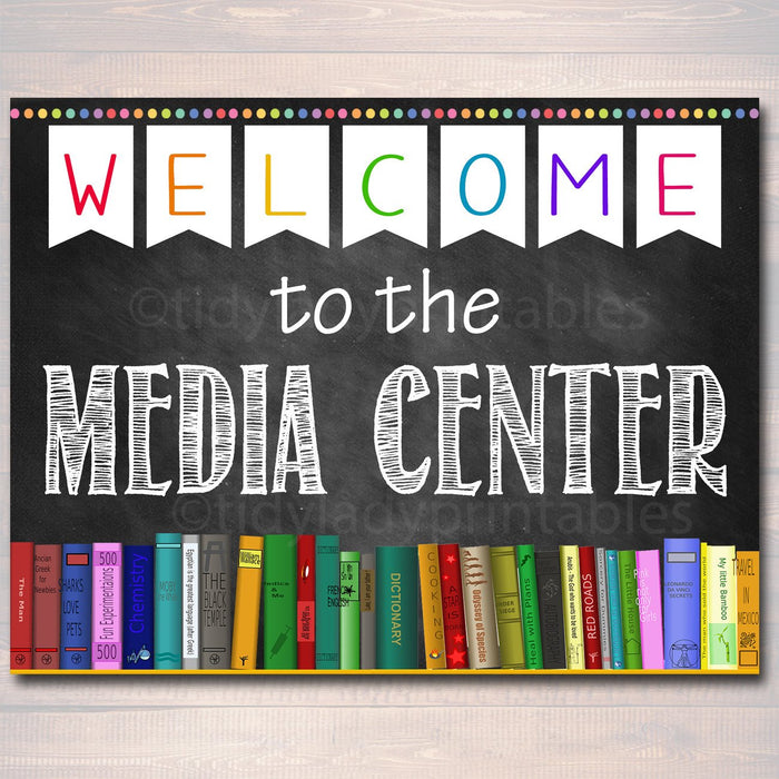 Printable Welcome Media Center School Sign, Classroom Decor, Library Poster Classroom Decorations, Back to School Chalkboard School Sign