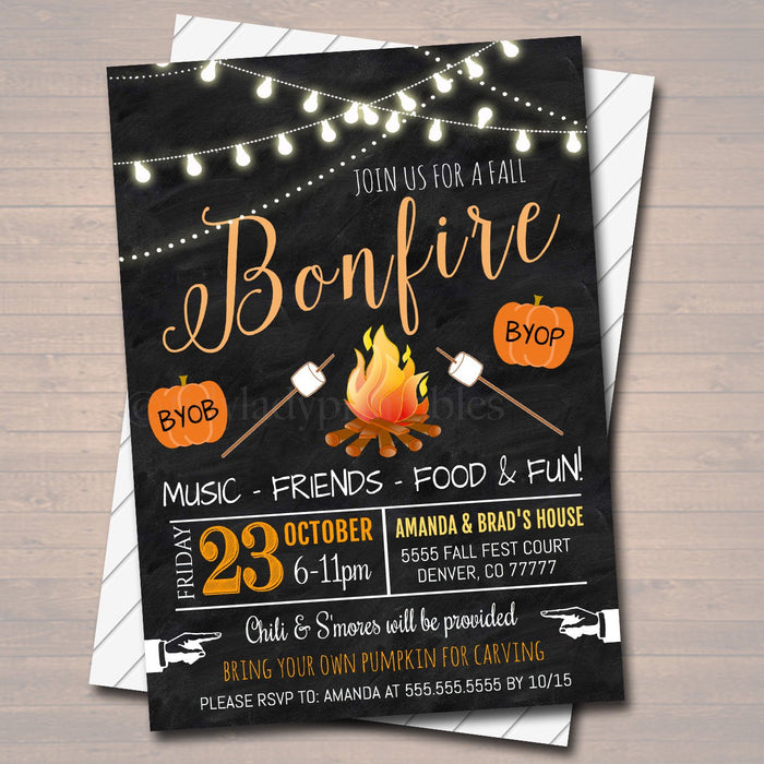 Fall Harvest Bonfire Invitation, Family Picnic, BBQ Invite, EDITABLE Printable Invitation Chili Cookoff, S'mores Pumpkin Carving Party Party