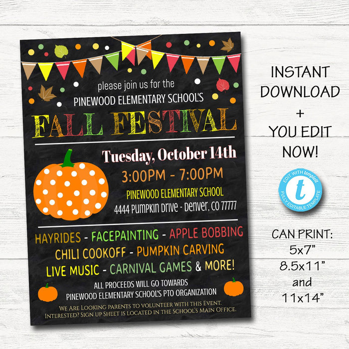 Fall Festival Fall Harvest Flyer/Poster Printable Halloween Invitation, Community Halloween Event, Church School Halloween Party