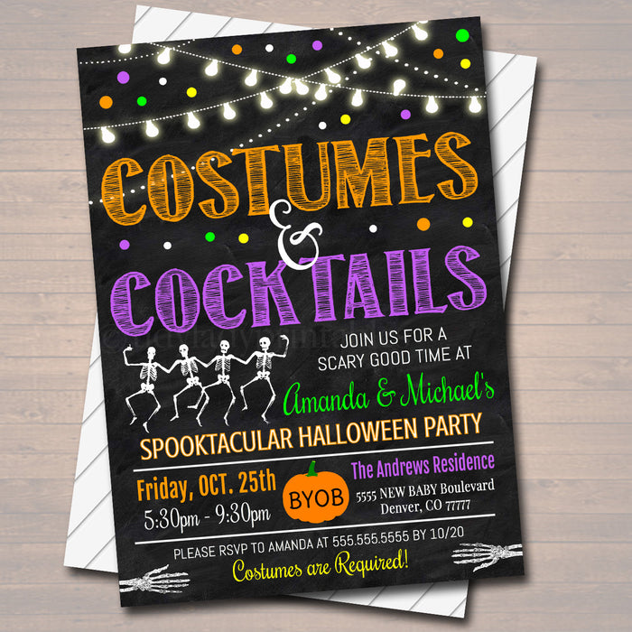 Halloween Costumes and Cocktails Party Invitation Adult Halloween Bachelorette Invite Brews & Boos, Cheers Witches