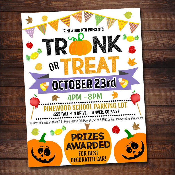Trunk or Treat Flyer/Invitation Printable Halloween Invitation, Community Halloween Event, Kids Halloween, Halloween Party Invite