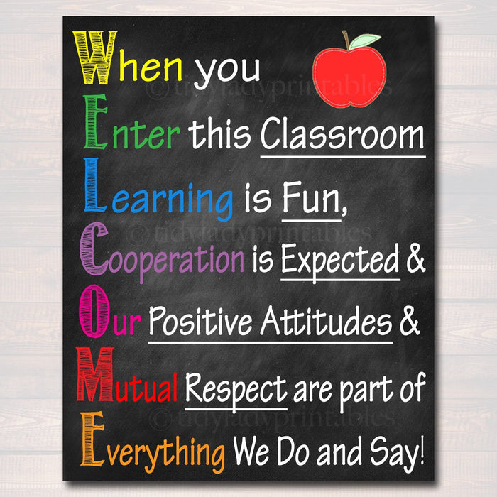 Welcome Acronym Printable Poster - Educational Motivational Decor Teacher Sign