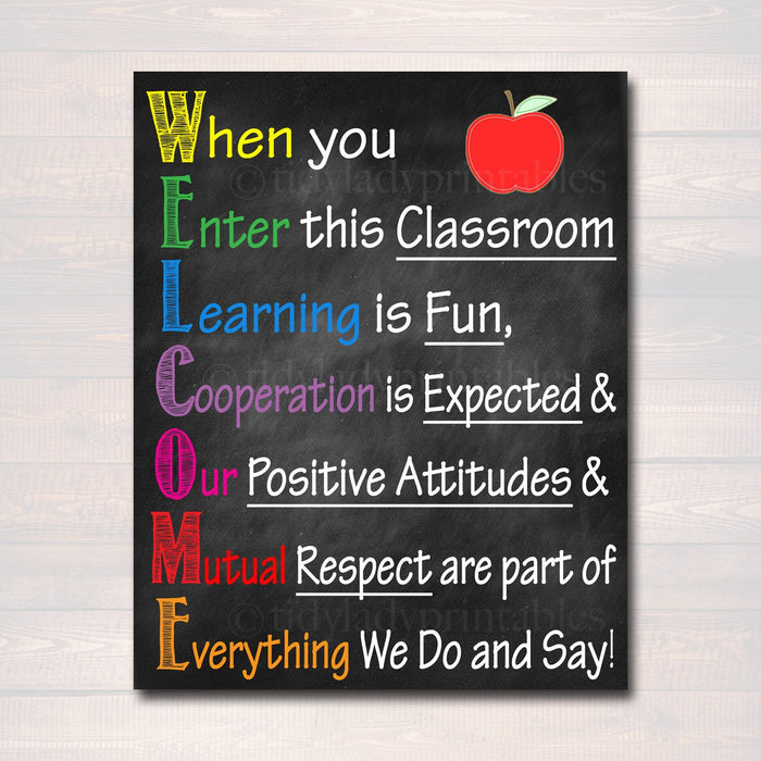 Welcome Acronym Printable Poster - Educational Motivational Decor Teacher Sign