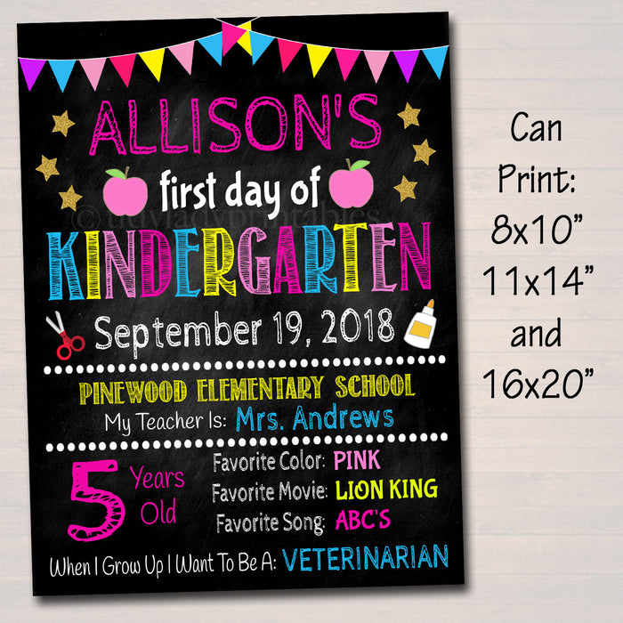 EDITABLE GIRL Back to School Photo Prop, Back to School Chalkboard Poster, Girl School Chalkboard Sign, Any Grade Sign 1st Day of School