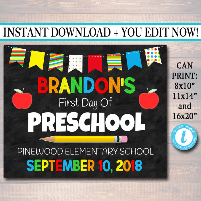 First Day Of School Sign - Personalized Photo Prop Template