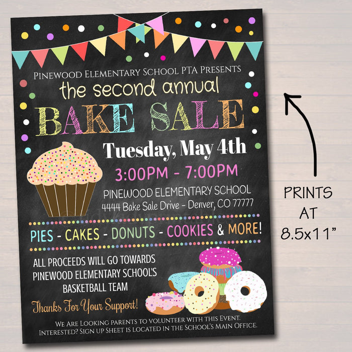 Bake Sale Event Flyer - School Family Fundraiser - Editable DIY Template