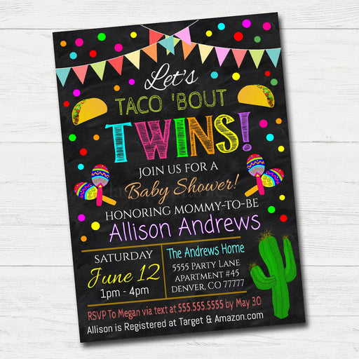 Editable Twins Fiesta Nacho Average Baby Shower Invitation, Chalkboard Printable Baby Sprinkle, Couples Shower Party Invite INSTANT DOWNLOAD