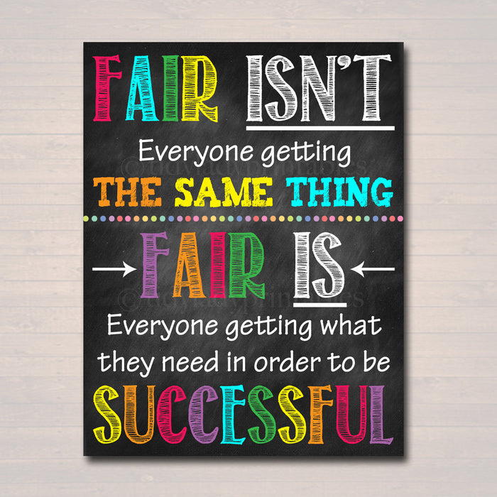 Fair Isn't Getting Same Thing To Be Successful, School Counselor Office, Growth Mindset Classroom Poster, School Decor, Teacher Printables