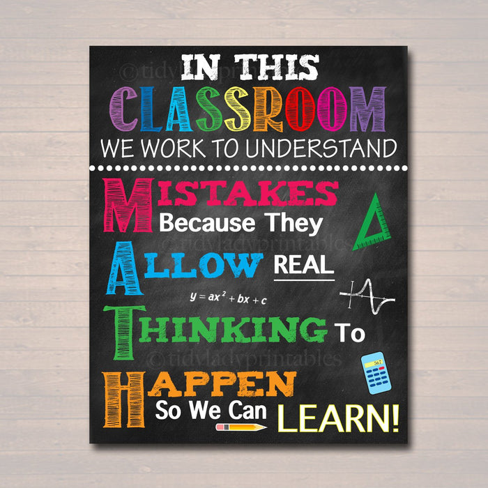 MATH Teacher Classroom Poster, Printable Mistakes Math Classroom, Math Class Poster Decor, High School, Classroom Rules, Math Teacher Gift