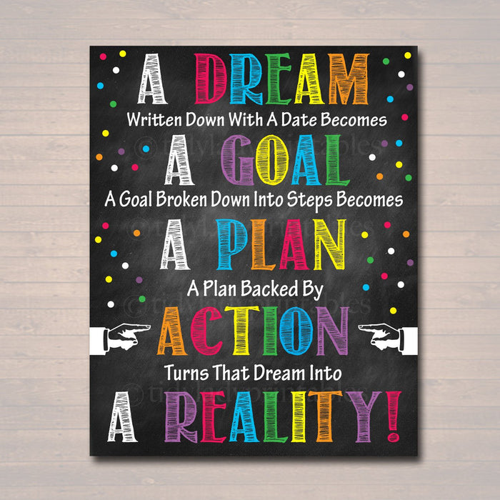 Classroom Printable Poster, Counselor Office Decor, High School English Classroom Poster Dreams Goals, Motivational Teen Inspirational Art
