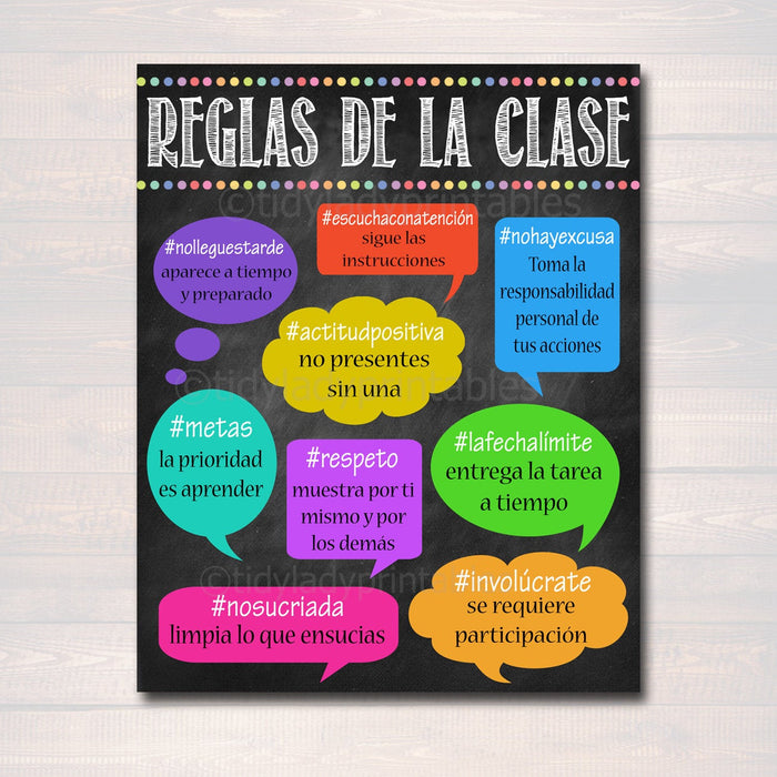 Hashtag Spanish Classroom Rules Poster - Reglas De La Clase