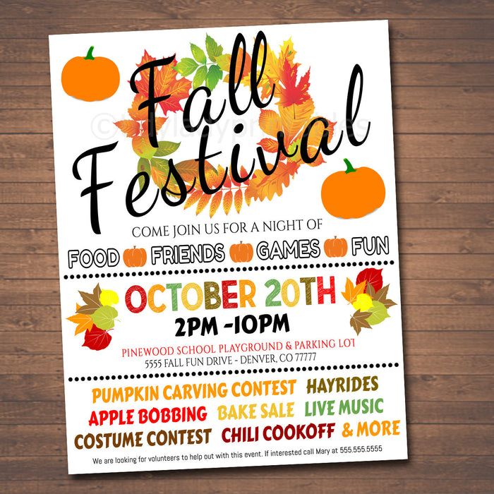 Fall Festival Fall Harvest Flyer/Poster Printable Halloween Invitation, Community Halloween Event, Church School Halloween Party