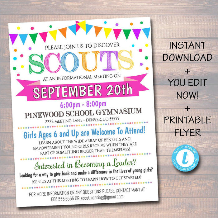 Recruitment Flyer Template, , Informational Meeting Info, Scout