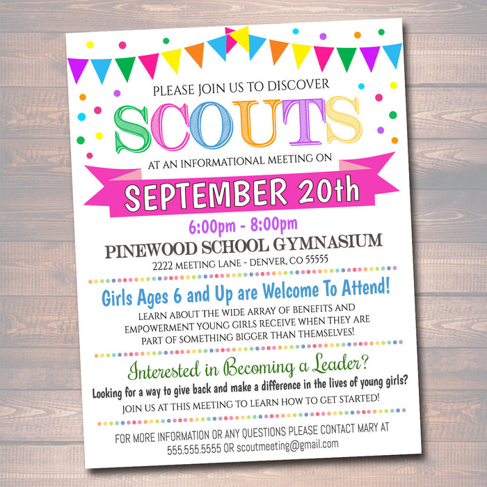 Recruitment Flyer Template, , Informational Meeting Info, Scout Parent Communication Form, School, Troop Printable