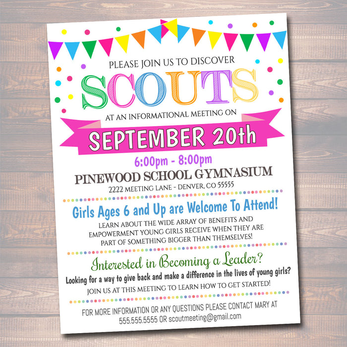 Recruitment Flyer Template, , Informational Meeting Info, Scout