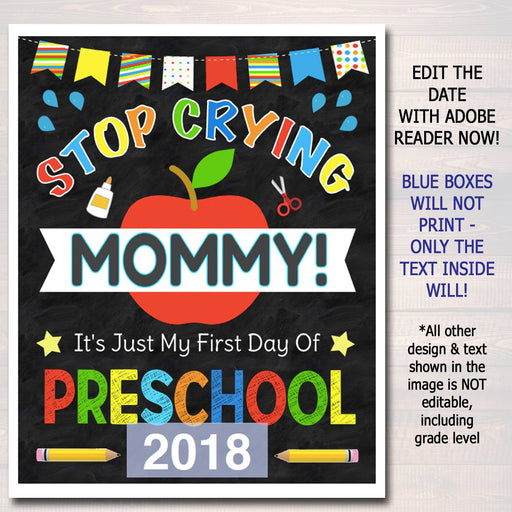Stop Crying Mommy Back to School Photo Prop, Preschool Boy School, Mom Chalkboard Sign 1st Day of School Sign, Funny Prop, INSTANT DOWNLOAD
