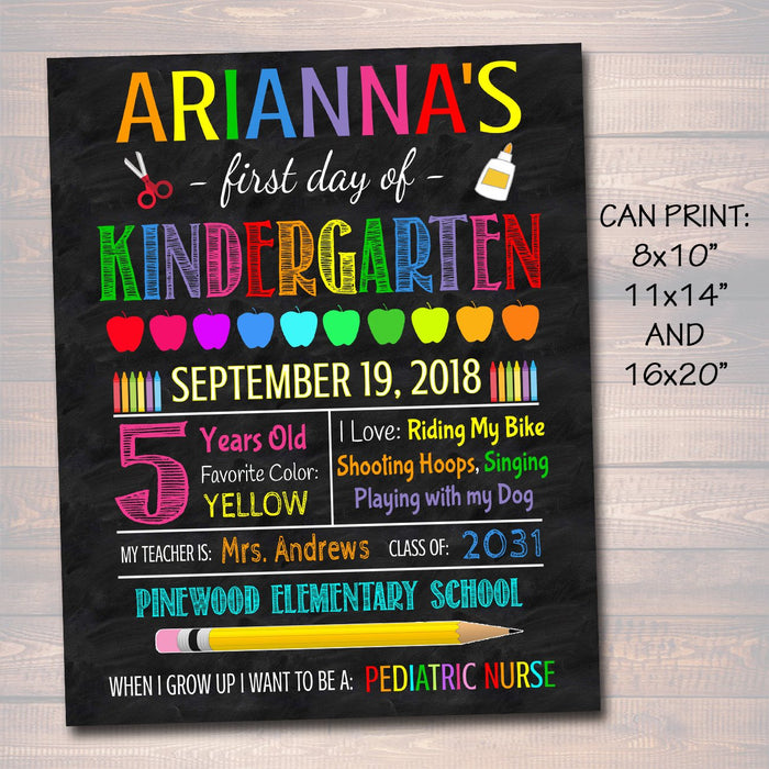 EDITABLE Back to School Photo Prop Back to School Chalkboard Poster Personalized School Chalkboard Sign, Any Grade Sign, 1st Day of School